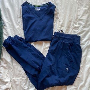 Healing Hands scrub set two pocket top and jogger bottoms in navy